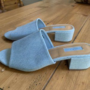 Denim Mule Sandals Open Toe size 6 NWOT heeled